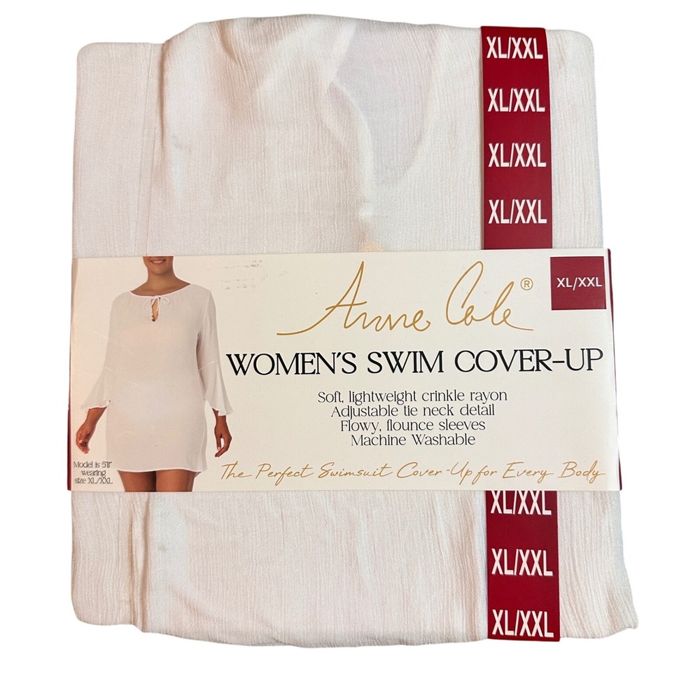 Anne Cole White Swim Cover-Up Beach Pool Tunic Dress Womens XL XXL NWT